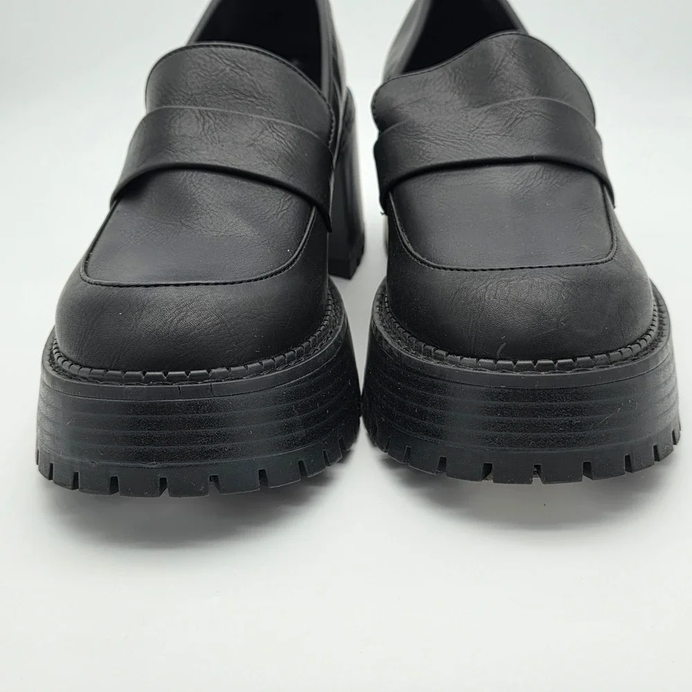 MIA Platform Penny Loafers Women 9 Black Chunky Heel 90s Style Bratz Goth Preppy